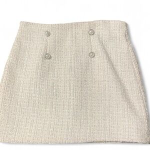 Forever 21 Cream Bouclé Mini Skirt with Pearl Buttons